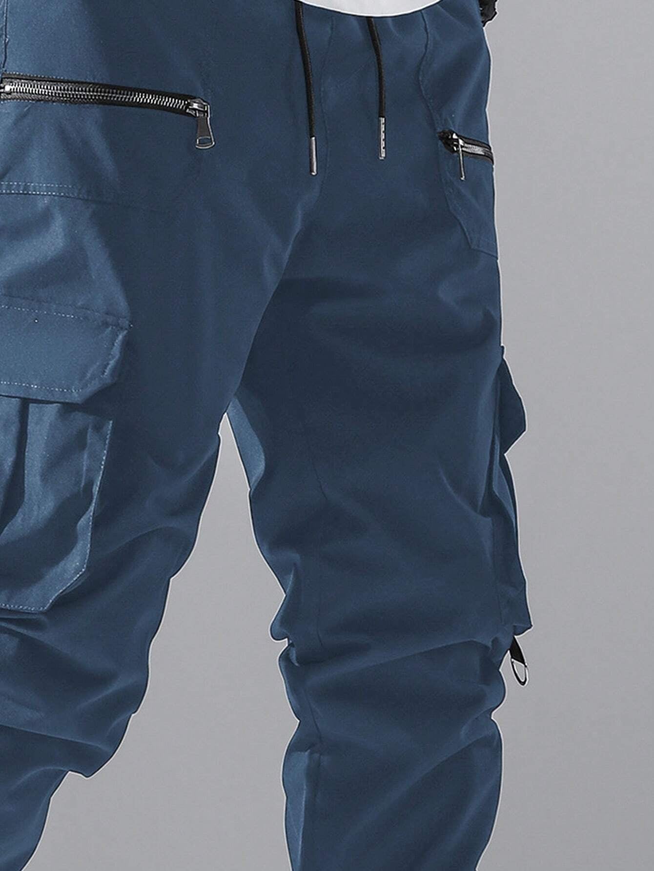 Manfinity Ezcore Loose Fit Men'S Cargo Pants with Flap Pockets, Side Drawstring and Elastic Waist, for Fall